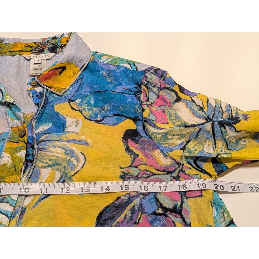 John Mark Women Small Sheer Tunic Blouse Abstract Floral Button Front Boho - Picture 6 of 7